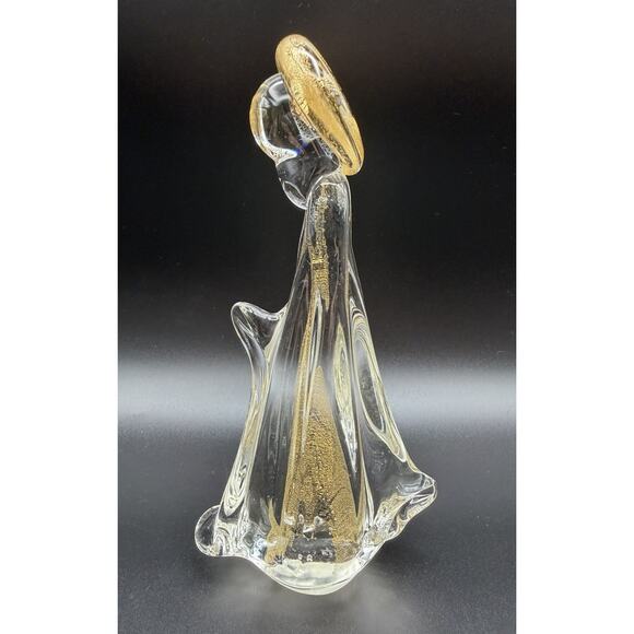 Murano Art Glass Praying Madonna Virgin Mary Figurine 7” with Gold Flecks Italy
